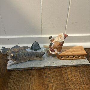 Handcrafted Russian Santa Sleigh Dogs Folk Art Wood Alkota ? DAMAGED